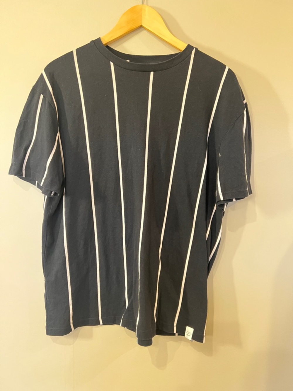 Pull&Bear Black Tee with White Vertical Stripes